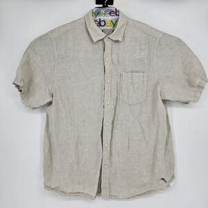 Tommy Bahama Shirt Mens Extra Large Tan Linen Button Up Short Sleeve Casual